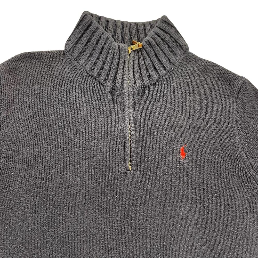 Polo Ralph Lauren Quarter Zip Sweater Men's L Navy BLue Chunky Knit Red Pony Y2K